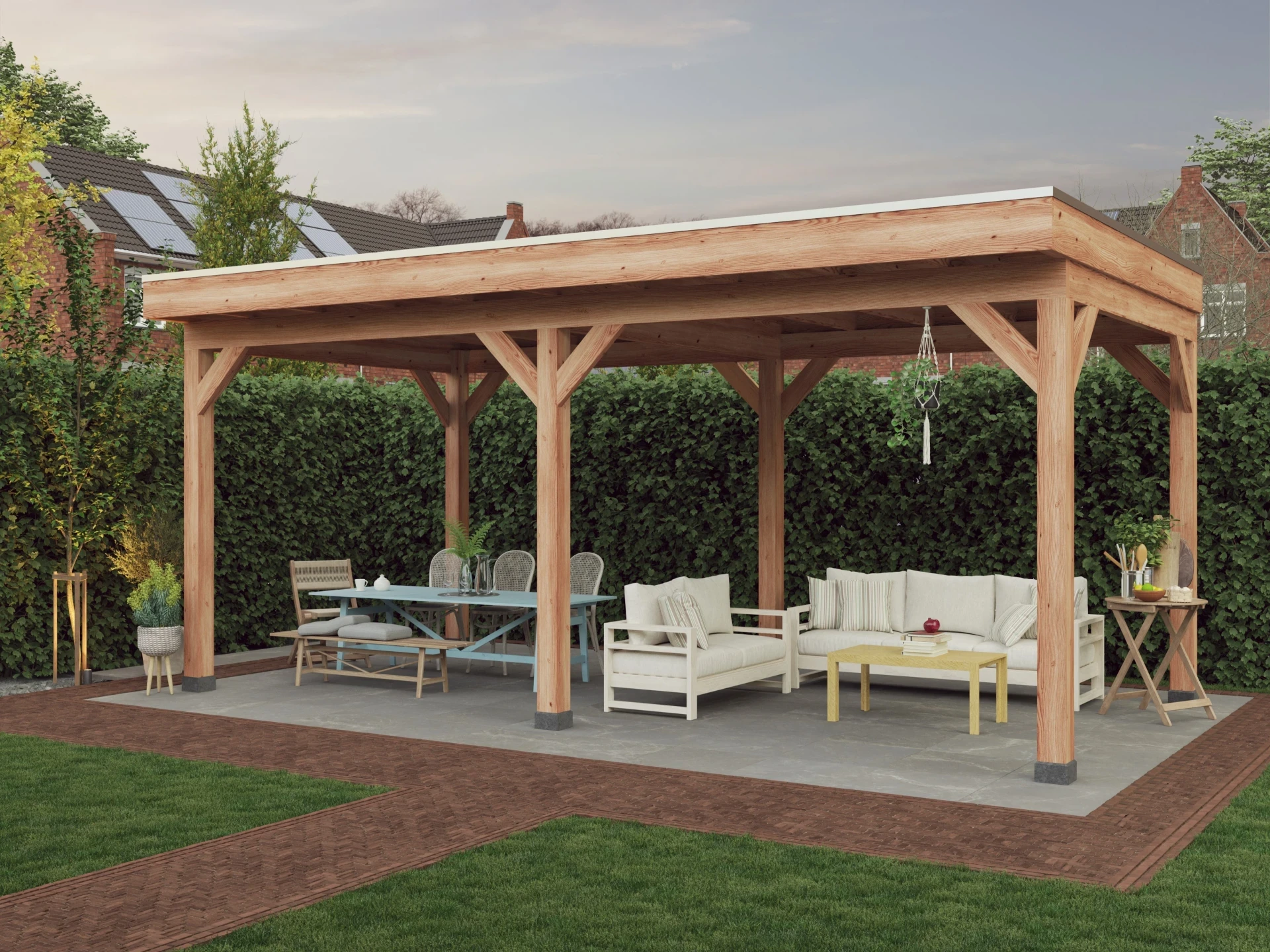 Douglas overkapping, 600 x 300, met achterwand en zijwand, Westwood Comfort Green - Afbeelding 2